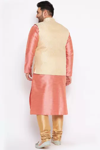 pink silk blend jacket kurta pyjama set