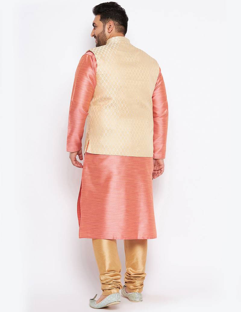 Plus pink silk blend jacket kurta pyjama set