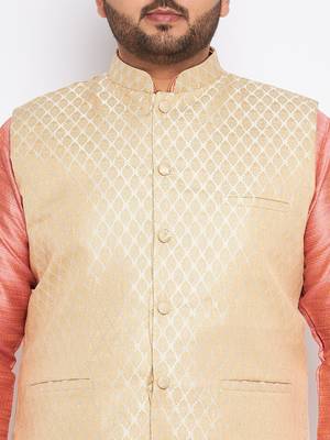 pink silk blend jacket kurta pyjama set 4