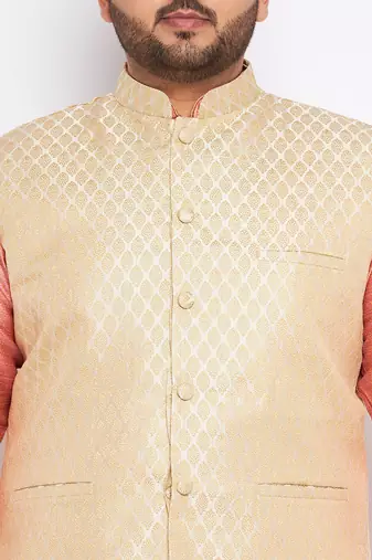 pink silk blend jacket kurta pyjama set