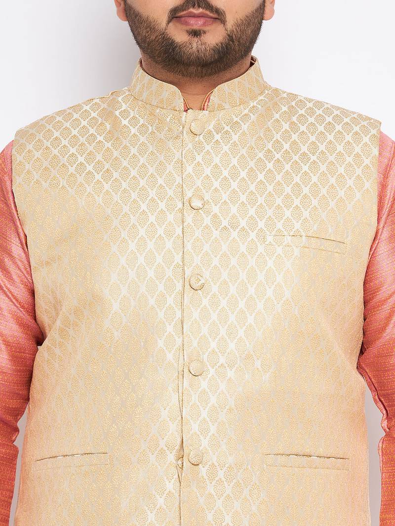 Plus pink silk blend jacket kurta pyjama set