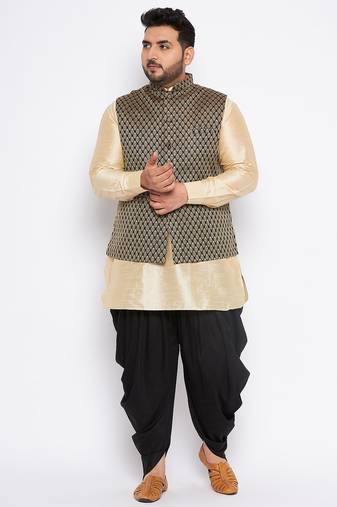 gold silk blend jacket kurta dhoti set