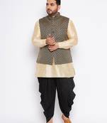gold silk blend jacket kurta dhoti set