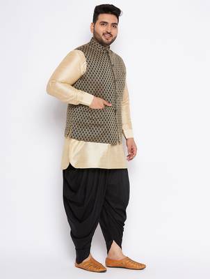 gold silk blend jacket kurta dhoti set 2