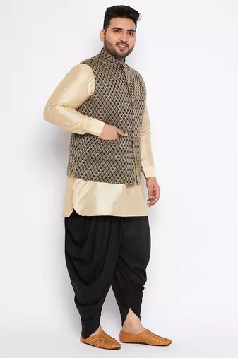 gold silk blend jacket kurta dhoti set
