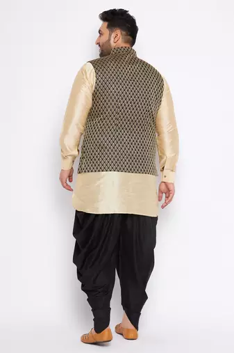 gold silk blend jacket kurta dhoti set