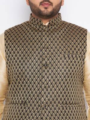 gold silk blend jacket kurta dhoti set 4