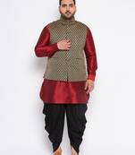 maroon silk blend jacket kurta dhoti set