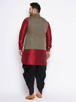 maroon silk blend jacket kurta dhoti set 3