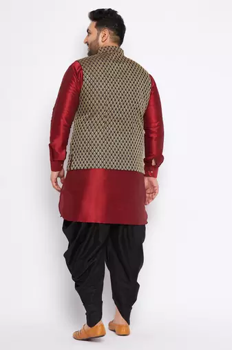 maroon silk blend jacket kurta dhoti set