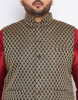 maroon silk blend jacket kurta dhoti set 4