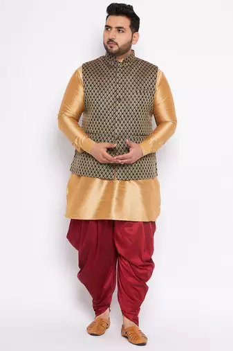 rose gold silk blend jacket kurta dhoti set