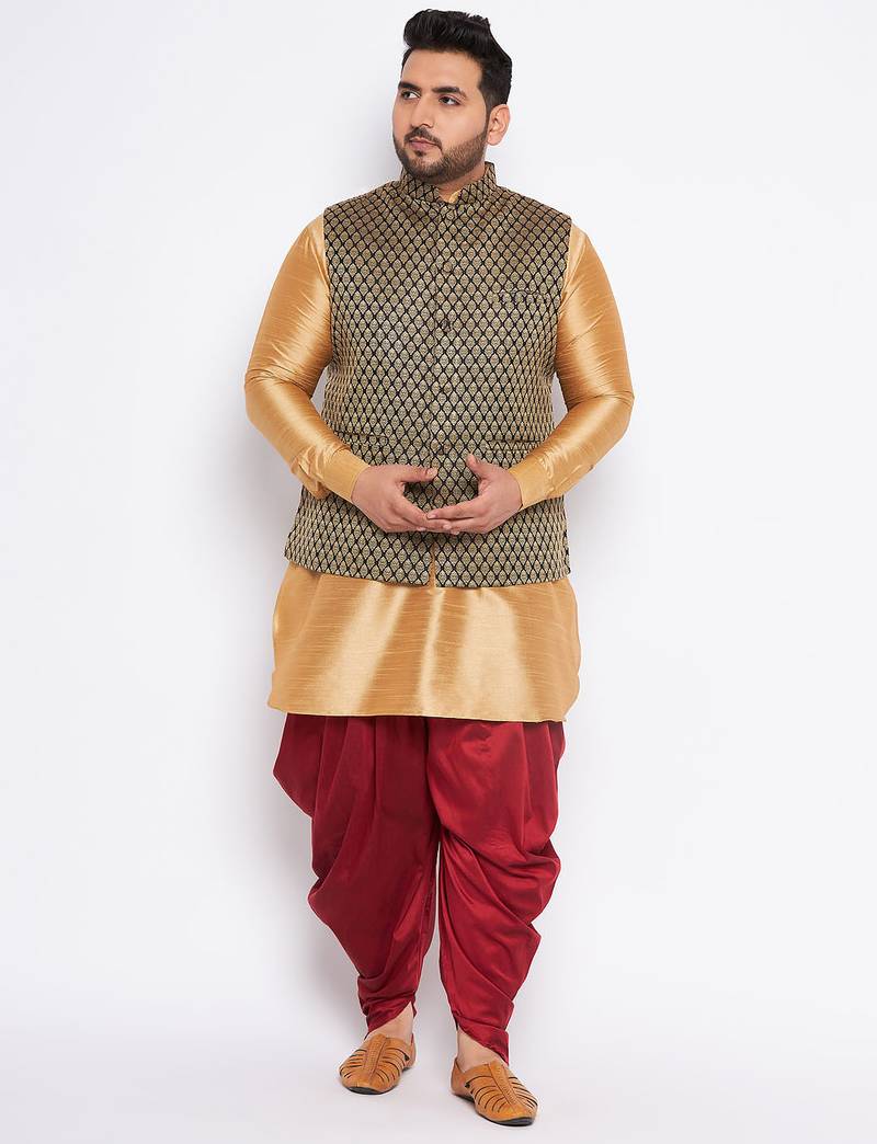 Plus rose gold silk blend jacket kurta dhoti set