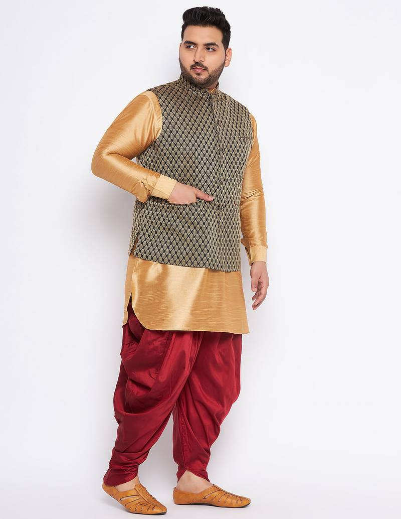 Plus rose gold silk blend jacket kurta dhoti set