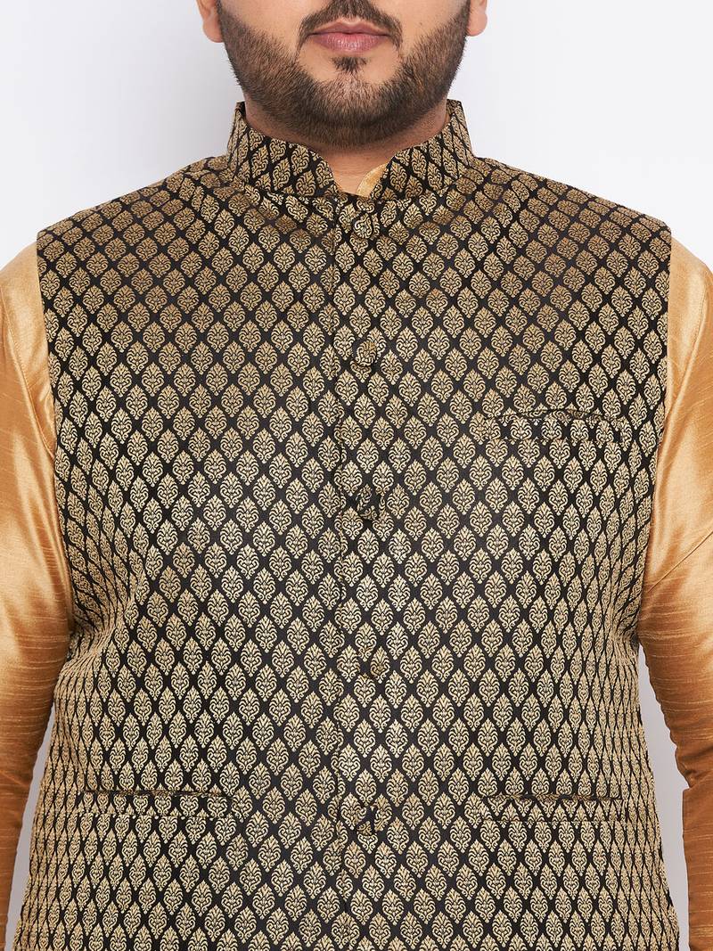 Plus rose gold silk blend jacket kurta dhoti set