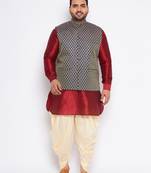 maroon silk blend jacket kurta dhoti set