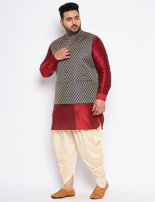 maroon silk blend jacket kurta dhoti set 2