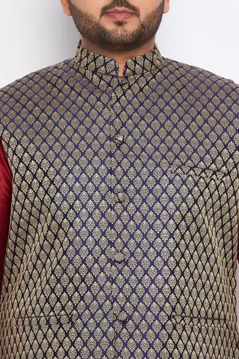 maroon silk blend jacket kurta dhoti set