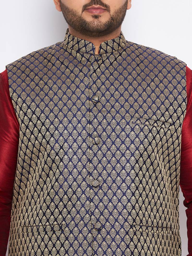 Plus maroon silk blend jacket kurta dhoti set