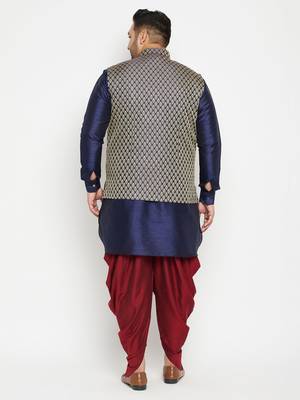 navy blue, blue and white silk blend jacket kurta dhoti set 3