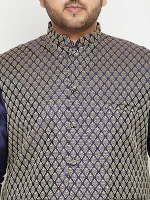 navy blue, blue and white silk blend jacket kurta dhoti set 4