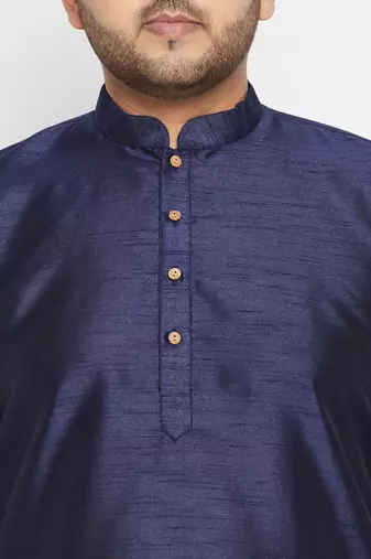 navy blue, blue and white silk blend jacket kurta dhoti set