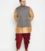 rose gold, blue and white silk blend jacket kurta dhoti set