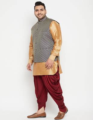 rose gold, blue and white silk blend jacket kurta dhoti set 2