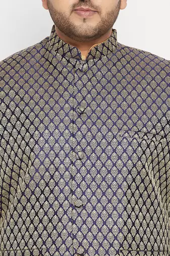 rose gold, blue and white silk blend jacket kurta dhoti set