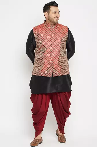 Plus black and maroon silk blend kurta ja