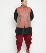 Black and Maroon Silk Blend Jacket Kurta Dhoti Set