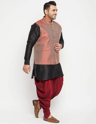 Black and Maroon Silk Blend Jacket Kurta Dhoti Set 2