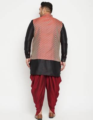 Black and Maroon Silk Blend Jacket Kurta Dhoti Set 3