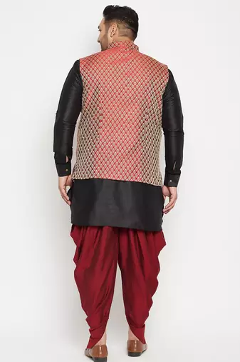 Black and Maroon Silk Blend Jacket Kurta Dhoti Set