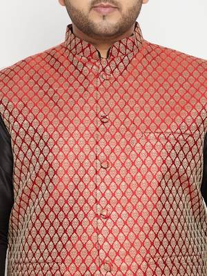Black and Maroon Silk Blend Jacket Kurta Dhoti Set 4