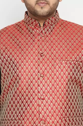 Black and Maroon Silk Blend Jacket Kurta Dhoti Set
