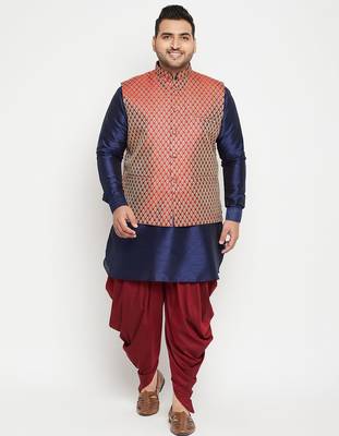 navy blue and maroon silk blend jacket kurta dhoti set 1