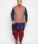 navy blue and maroon silk blend jacket kurta dhoti set