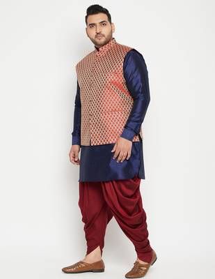 navy blue and maroon silk blend jacket kurta dhoti set 2