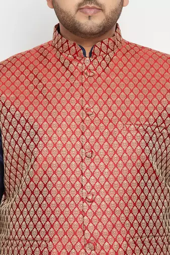 navy blue and maroon silk blend jacket kurta dhoti set