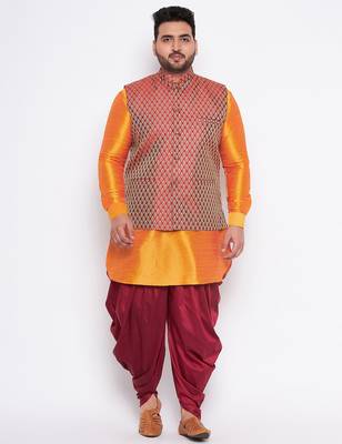 orange silk blend jacket kurta dhoti set 1