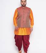 orange silk blend jacket kurta dhoti set