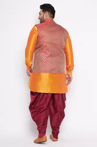 orange silk blend jacket kurta dhoti set
