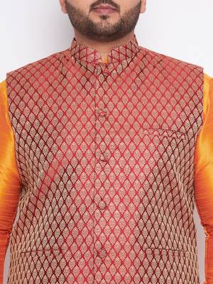 orange silk blend jacket kurta dhoti set 4