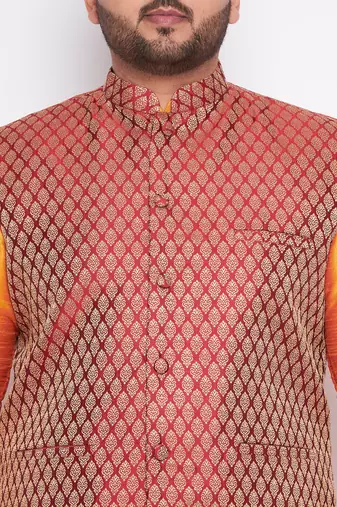 orange silk blend jacket kurta dhoti set