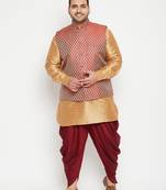 rose gold, maroon and white silk blend jacket kurta dhoti set