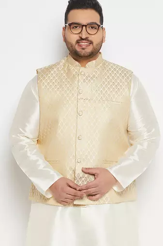 cream silk blend nehru jacket