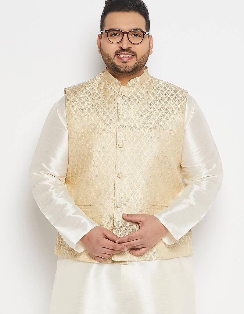 Plus cream silk blend nehru jacket