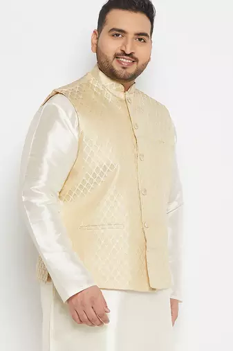 cream silk blend nehru jacket