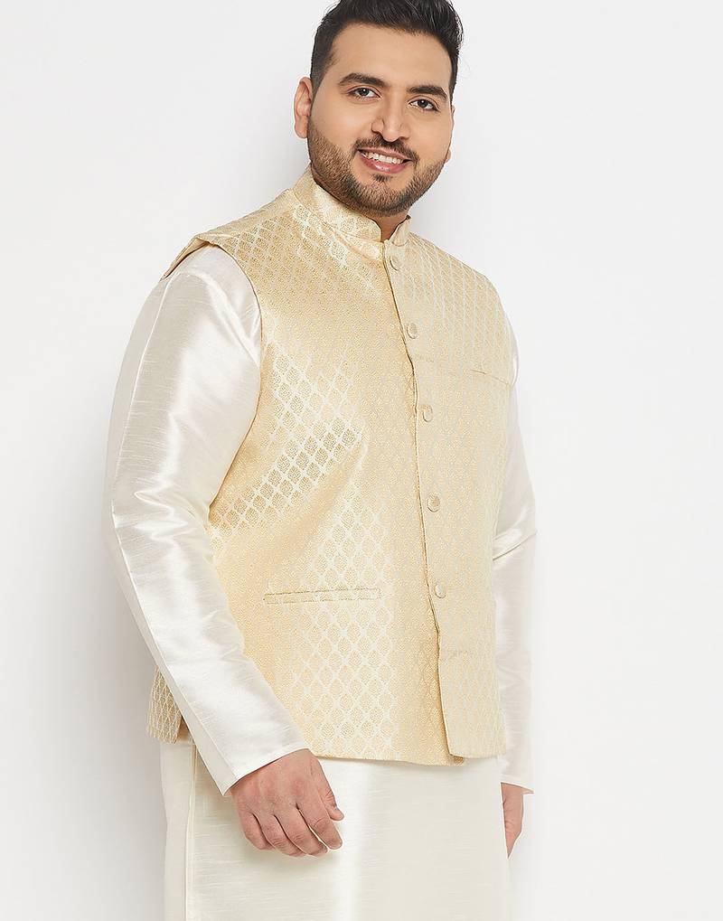 Plus cream silk blend nehru jacket